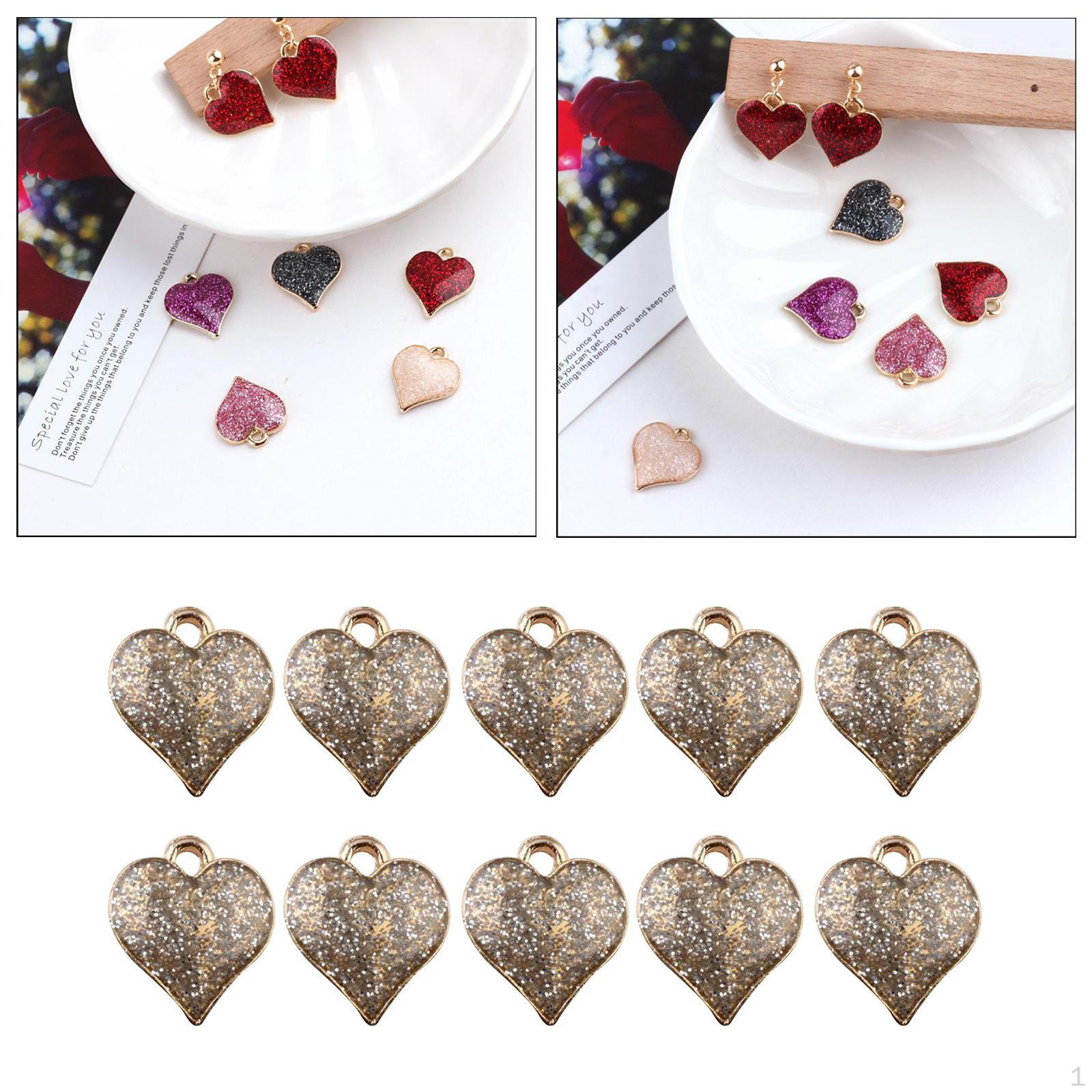 10 Pieces Heart Shaped Jewelry Charms Enamel Pendant Dangle Charm for Earring Bracelet Making DIY Beige White