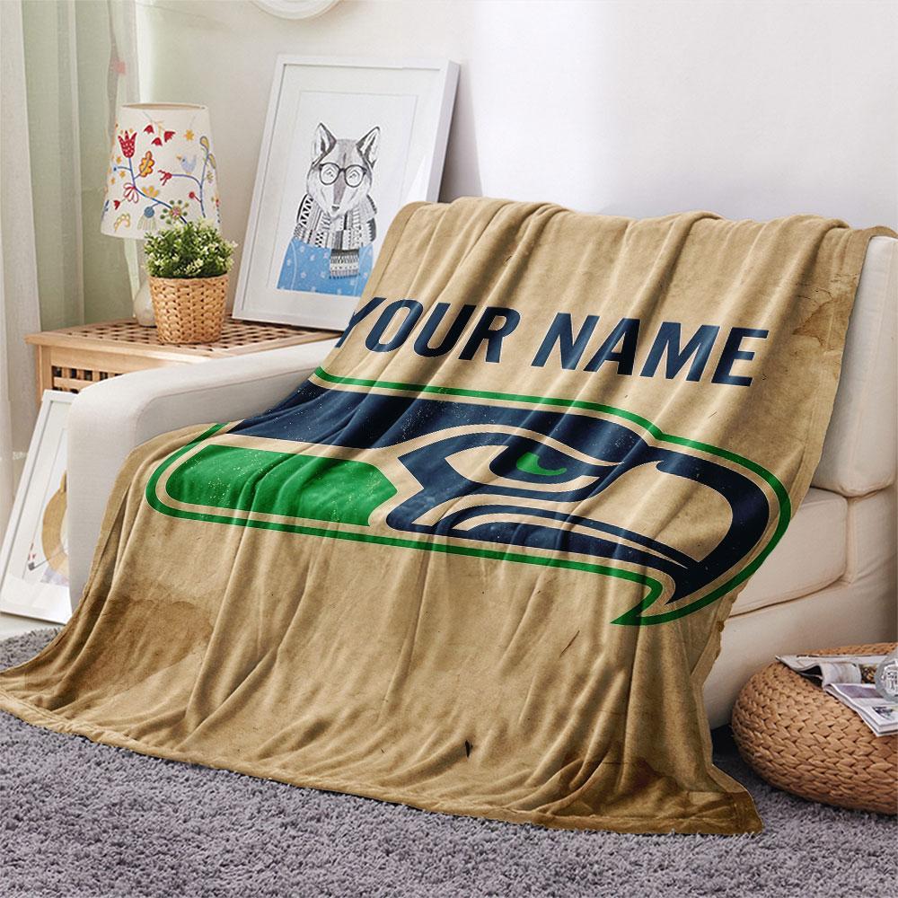 Custom Name,Seattle Seahawks Printed Flannel Blanket, Soft Throw for Bedroom Sofa, Washable, Christmas Present, Great Gift.