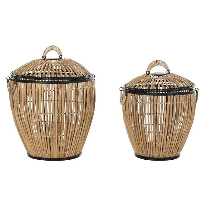 Panier - Naturel - Lot de 2 - Métal - Rotin - 48 x 48 x 55 cm