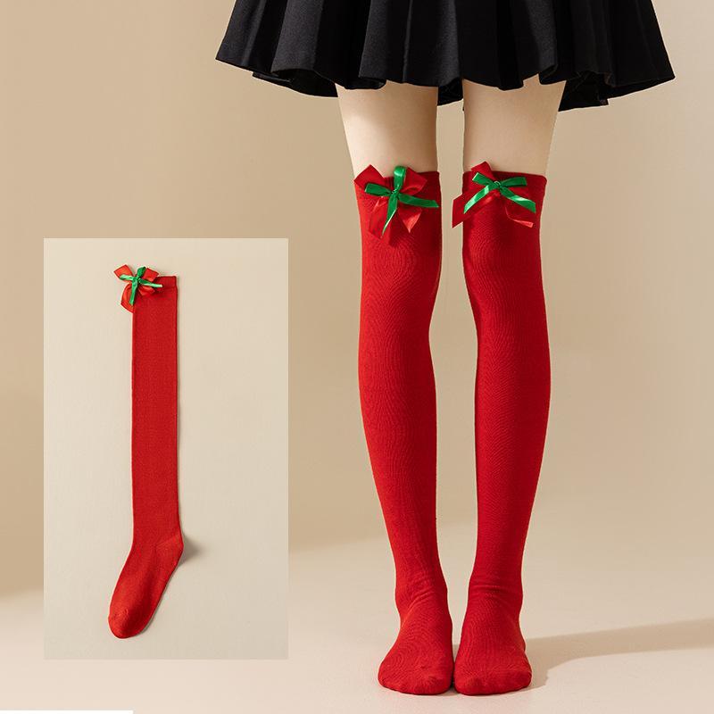 Christmas Striped Over Knee Thigh High Stockings 1 Pair Soft Socks for Women Xmas Party Favor Gift Option