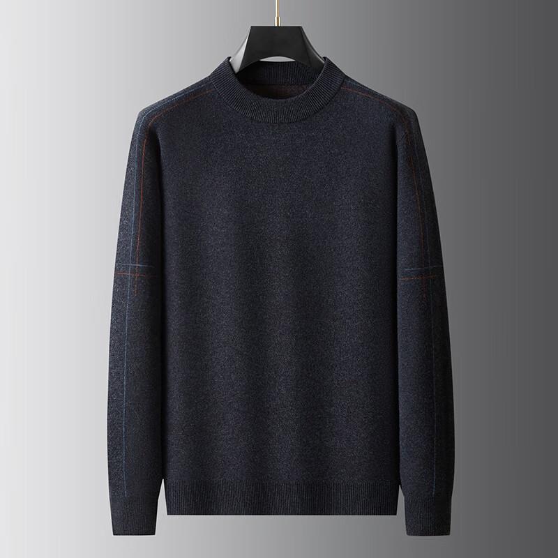 Di Binze Men's Plus Size 100% Merino Wool Crew Neck Sweater