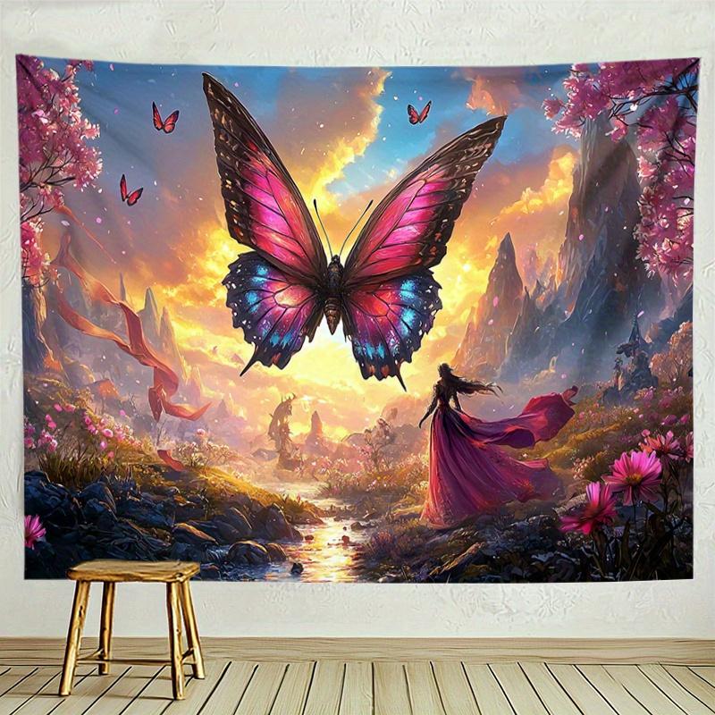Pink Butterflies and Cherry Blossoms Digital printing polyester wall tapestry suitable for use living rooms offices bars party