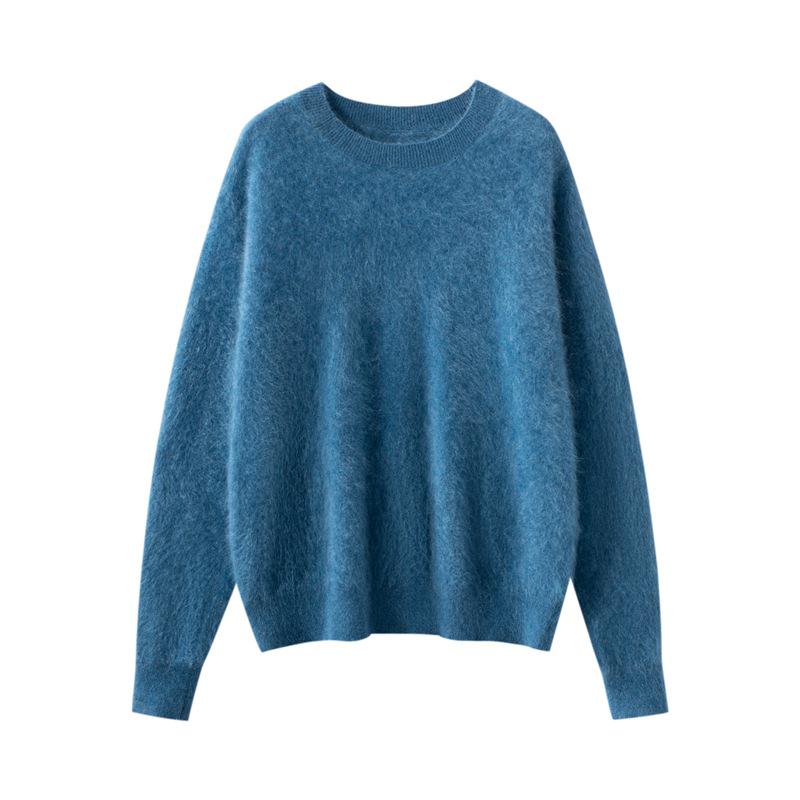 Women's Loose Knit Cashmere Pullover with Brushed Round Neck