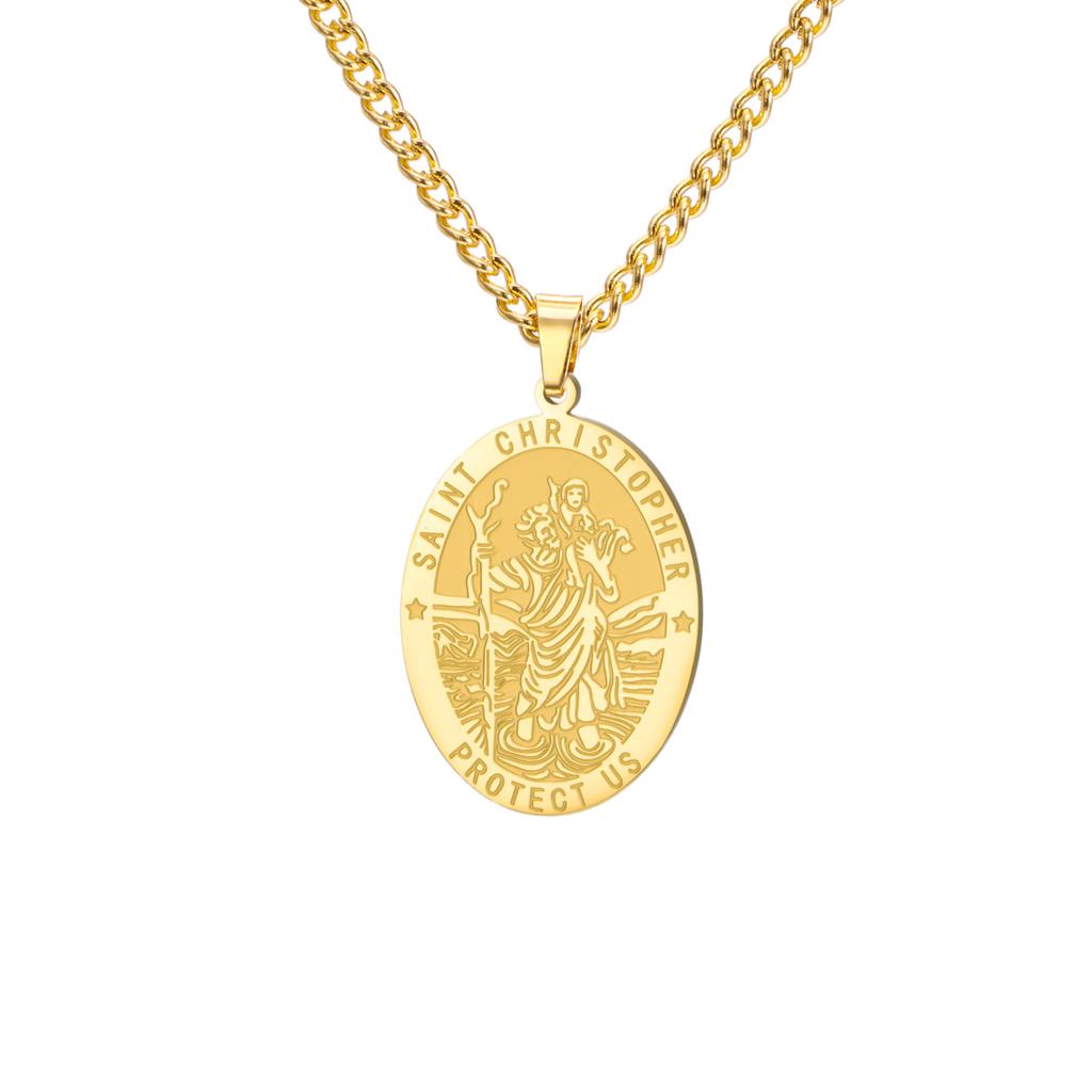 LIKGREAT Naszyjnik z wisiorkiem Świętego Krzysztofa dla Mężczyzn Kobiet Ochrona w Podróży Błogosławieństwo Katolski Amulet Prezenty Biżuteria ze Stali Nierdzewnej