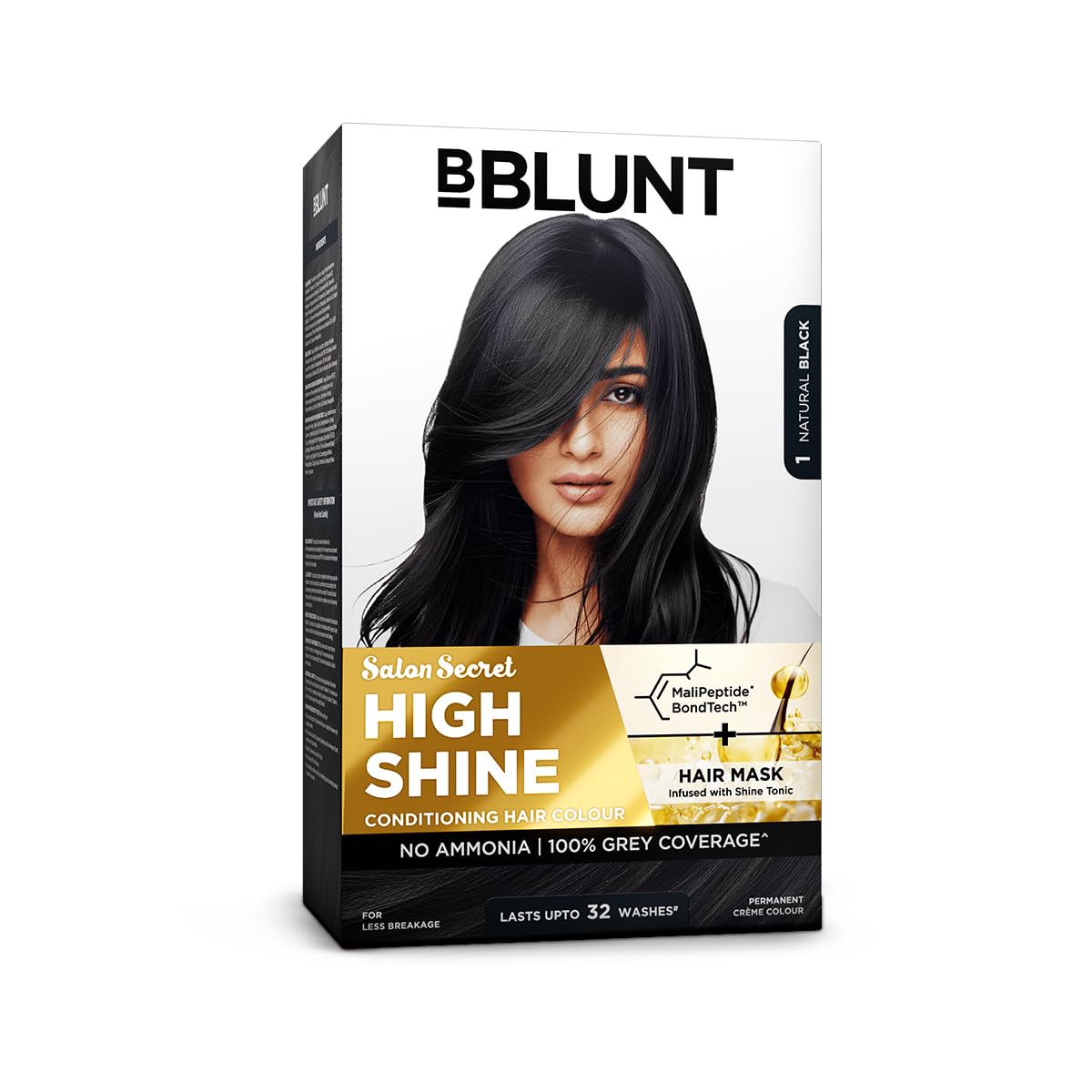 BBLUNT Salon Secret High Shine Conditioning Hair Colour Natural Black 130G Pack of 1 Long Lasting Vivid Colour