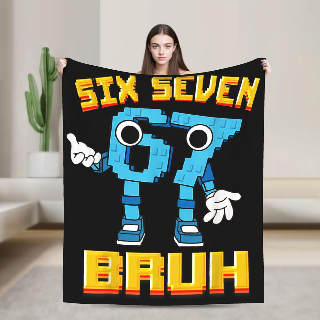 Šest Sedm 67 Meme Brainrot Pop It Vtipná Flanelová Přikrývka v Italském Stylu Dívčí Měkké Teplé Povlečení Přehozy Podzimní Obývací Pokoj Přehoz přes Postel