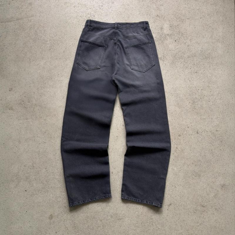 Spring Loose Retro Letter Embroidered Distressed Washed Denim Jeans for Men