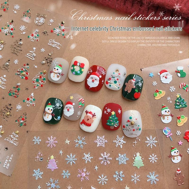 

3D Santa & Snowflake Embossed Nail Stickers - 2024 Christmas Decorations