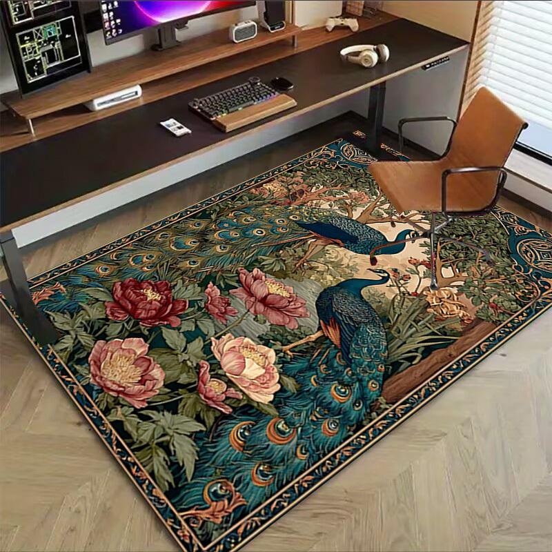 1 Stück Pfauenblumen Teppich Anti-Rutsch Polyester Fußmatte für Büro.Schlafzimmer
