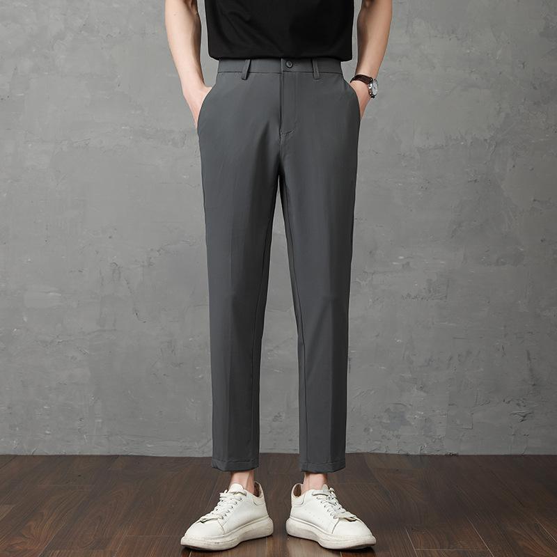 Summer New Light Luxury Summer Nylon Ice Silk Men's Casual Pants Slim Fall Men's Trousers Nine Points Men