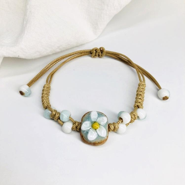 Retro Stone Flower Bracelet Female Jingdezhen Handmade Jewelry Woven Ceramic Pinched Flower Bracelet