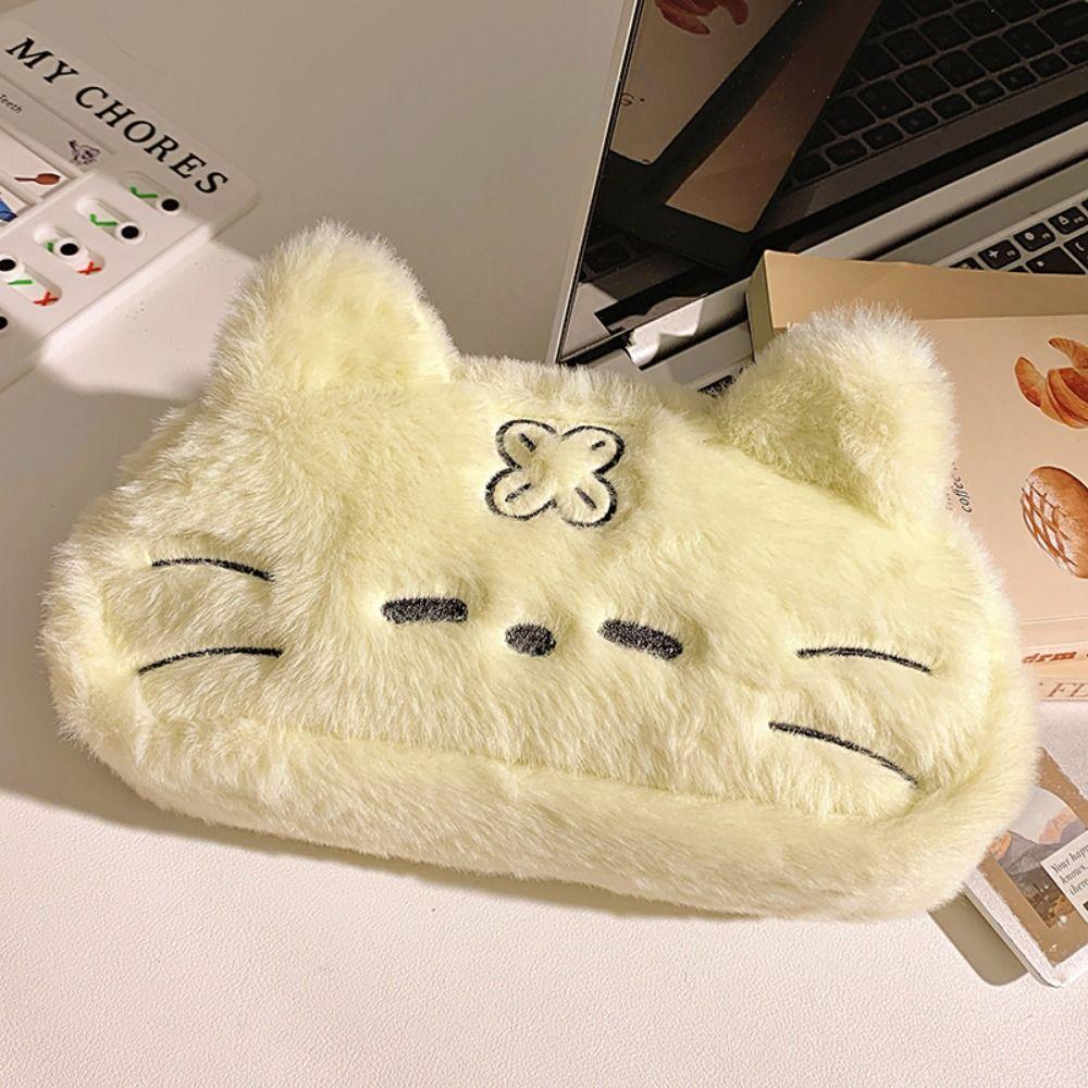 Kawaii Cat Printed Pencil Case Funny Cat Plush Cat Stationer Bag  Student Stationery