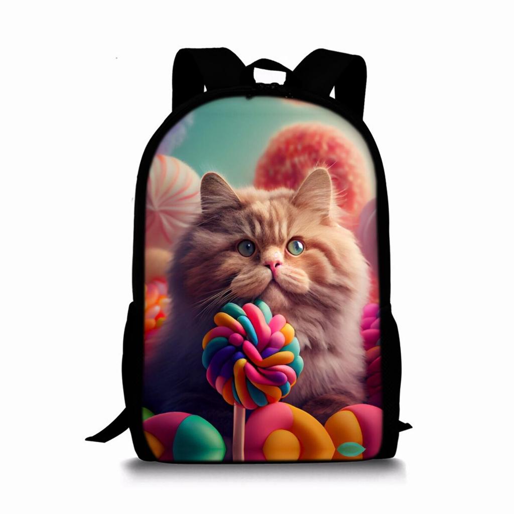 Zaino a strato singolo con stampa di gatti carini per ragazzi e ragazze Migliori regali Borsa scolastica a cartone animato piatto 2D per bambini Borse
