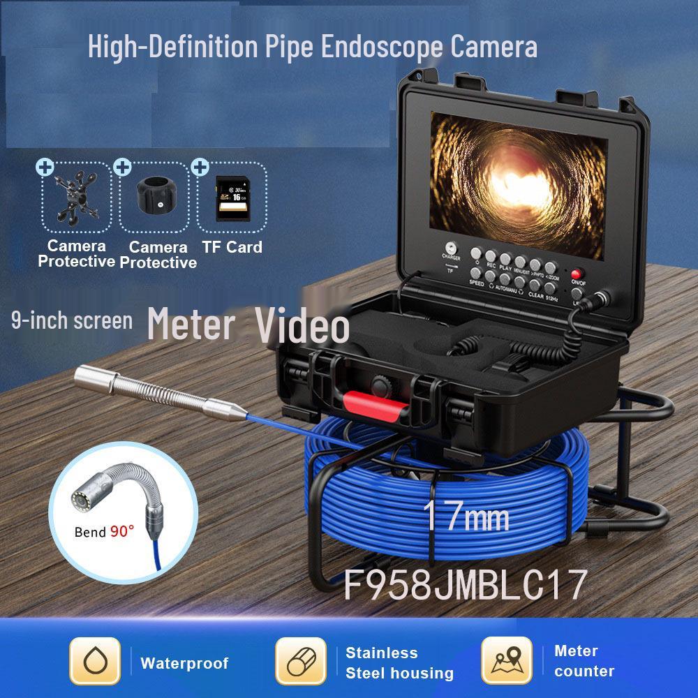 9-inch Screen Endoscope with 17MM Lens  Meter Counter - HD Video Recording Sewer Detector 20m HD