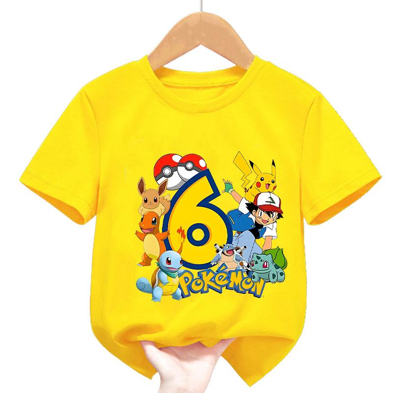 Summer Pokémon Pikachu Short-Sleeve T-Shirt for Kids and Teenagers, 100% Cotton, Cute, Versatile, Casual, Loose-Fitting Top