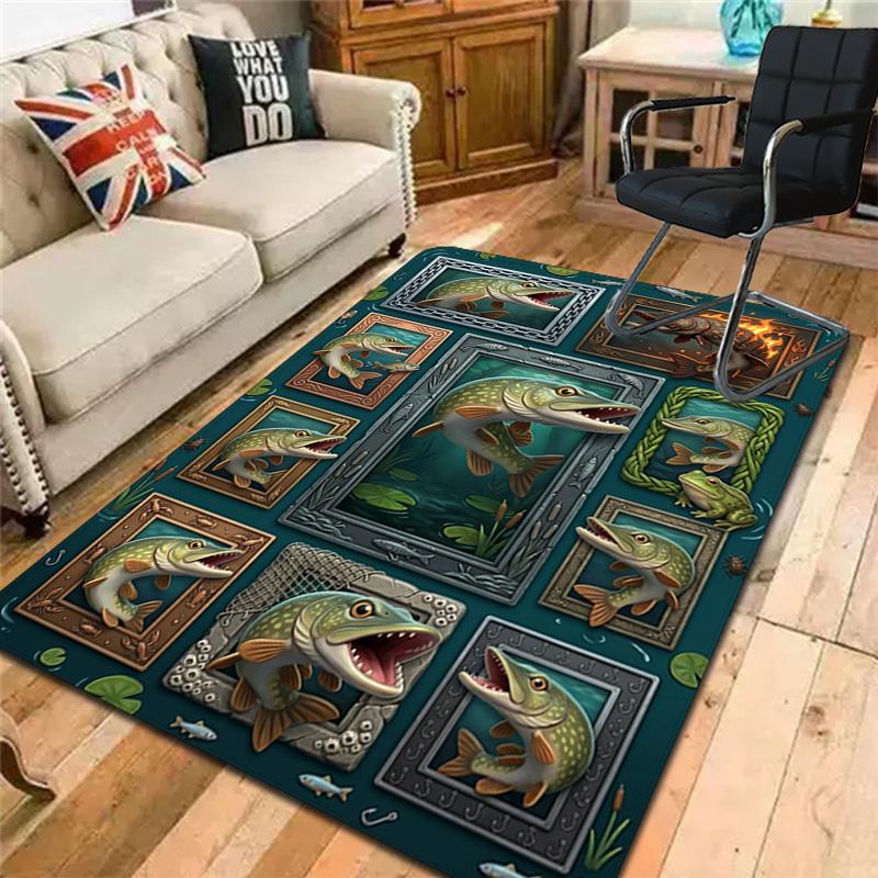 Fish Frame Collage Pattern Rug Floor Mat for Living Room or Bedroom Soft and Comfortable Carpet a Gift for Birthday and Holiday.