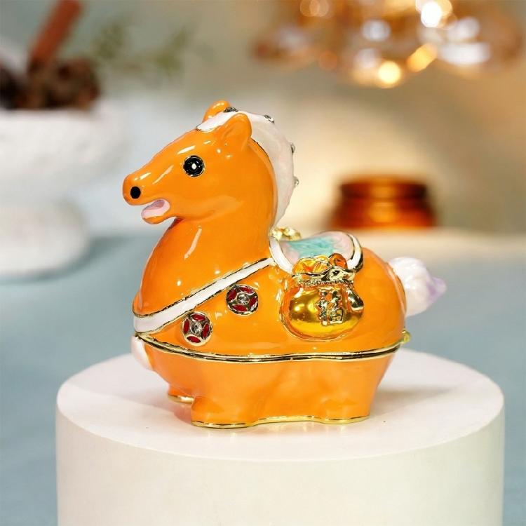 Exquisite Alloy Trinket Box Horse Shaped Jewelry Case with Glossy Finish and Sparkling Rhinestones for Small Accessory