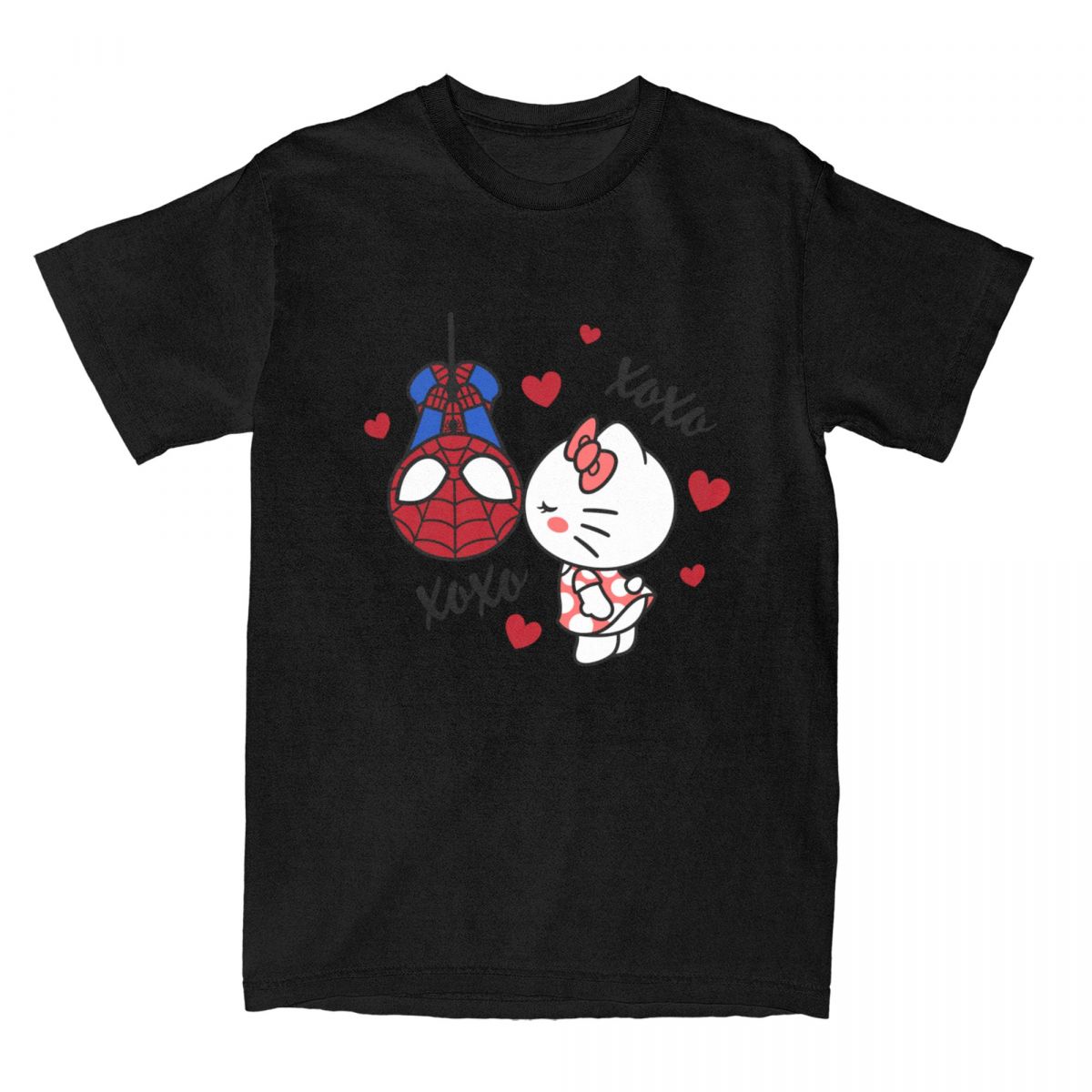 Hello Kitty X SpiderUnisex Cute Couple Cotton Tshirt Unisexs Popular Tshirt Summer Cool Top Harajuku Casual Retro Tshirt S