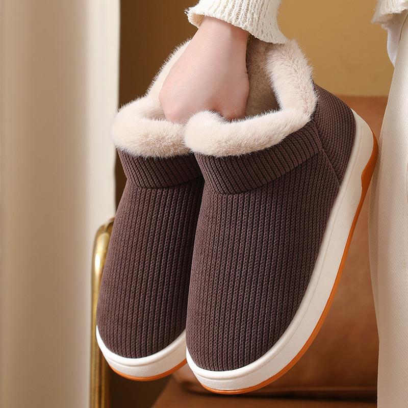 Bomullsskor med fleece och förtjockad värme, Inomhus tjocksulade halkfria bomullsstövlar