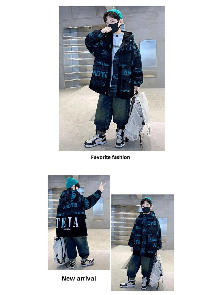 Boys' Fleece-Lined Denim Parka - 2025 Winter Trendy Collection