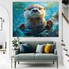2D Flat Blue Water Bubbles Otter Backdrop for Whimsical and Nature Photoshoot