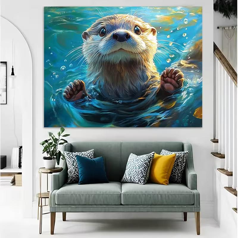 2D Flat Blue Water Bubbles Otter Backdrop for Whimsical and Nature Photoshoot