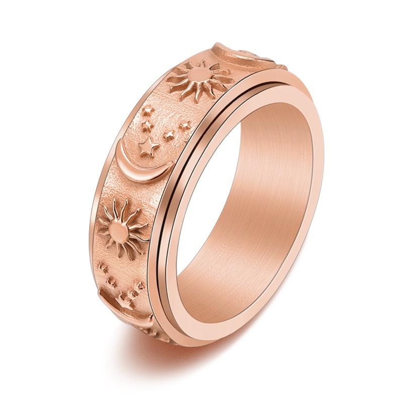 Titanium Steel Rotating Star Moon Sun Ring Men Punk Style Adjustable Size Ins Trendy Jewelry