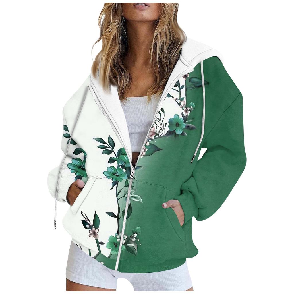 Dámská móda ležérní mikina s potiskem dlouhý rukáv s kapsou cardigan bunda na zip mikina s kapucí