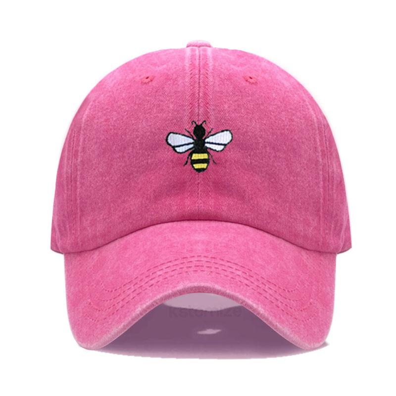 Washed Cotton Honeybee Embroidery Baseball Caps For Men Women Dad Hat Adjustable Snapback Cap Dropshipping