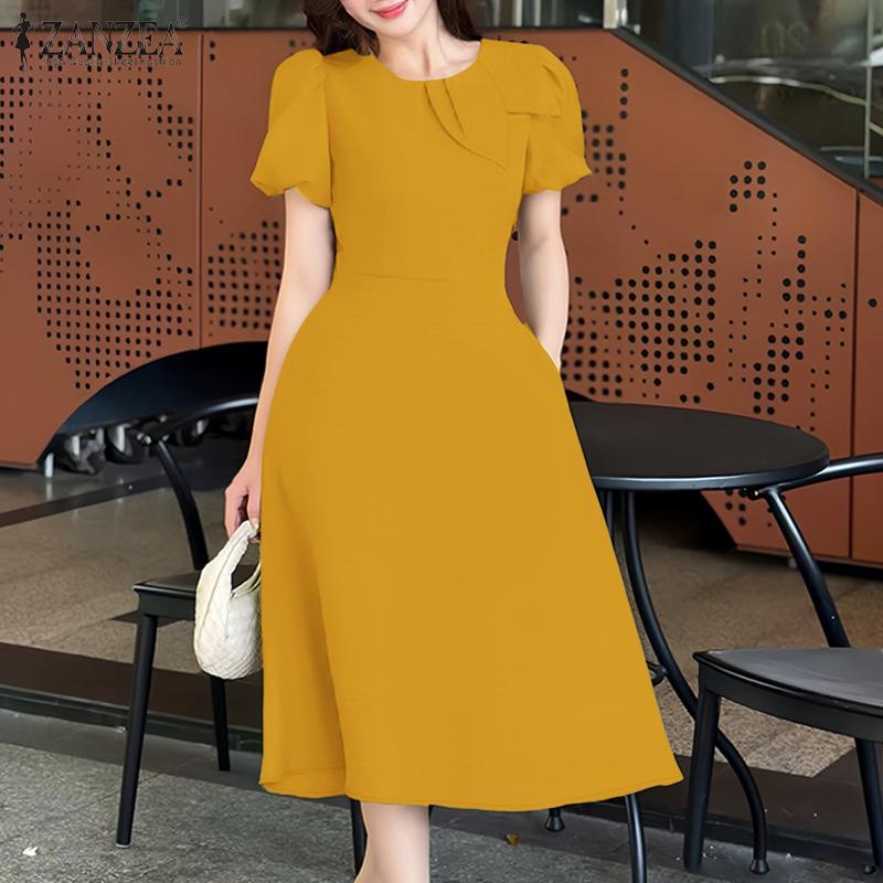 ZANZEA Women Summer Casual Round Neck Short Sleeve Elegant Dress