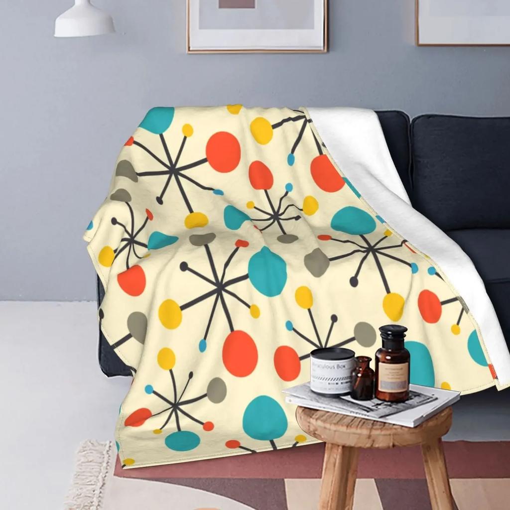 Cute Black Cat Blankets Soft Warm Flannel Mid Century Meow Retro Atomic Kitties Throw Blanket for Bedding Couch Bedspread, Gifts