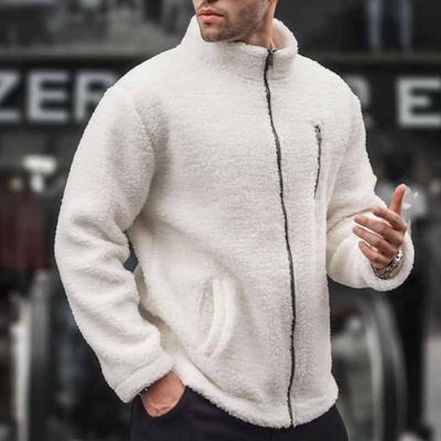 Herren Polarfleecejacke Stehkragen Langarm Reißverschluss Fliegenmantel mit Taschen Einfarbig Lockere Passform Winter Oberbekleidung