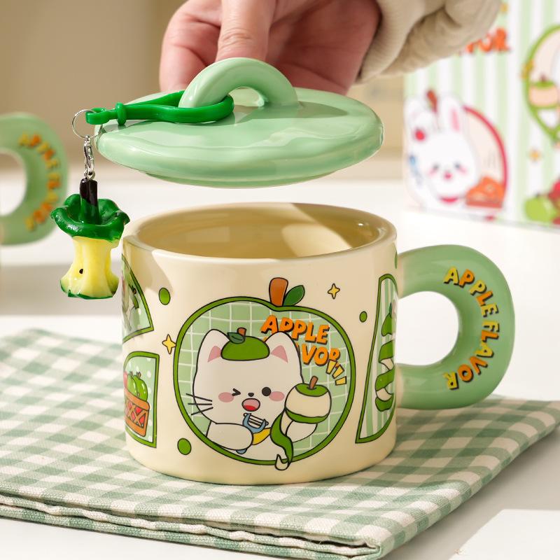 Cute Animal Apple With Lid Office Couple Water Cup Creative Birthday Souvenir High Value Ceramic Cup