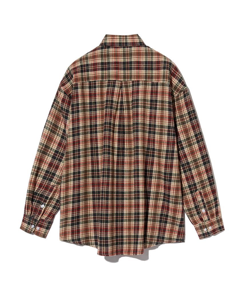STANDARDERROR 87-Stan134 Soft Misty Oversized Pocket Long Sleeve Check Shirt Red