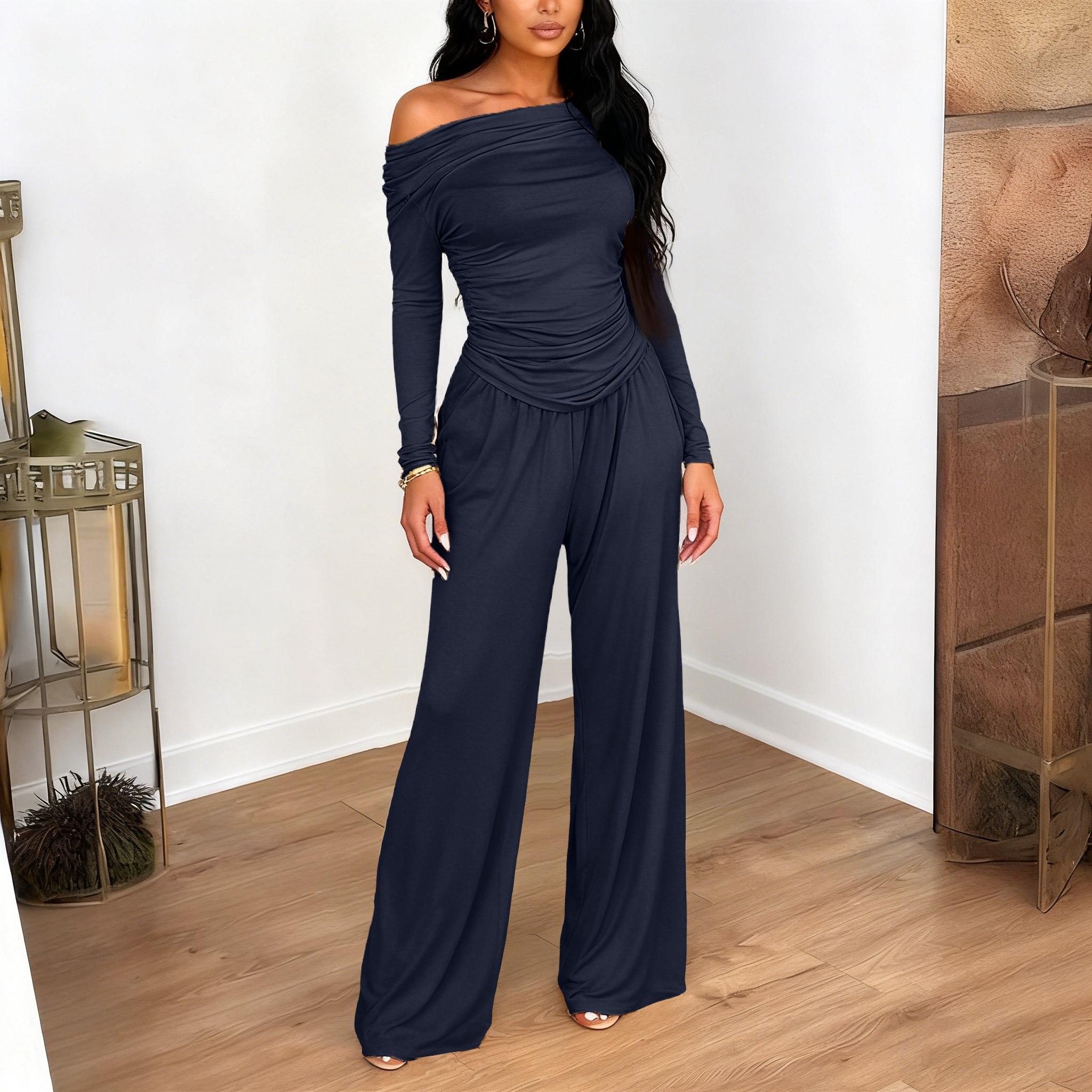 

Women s 2 Piece Color Casual Sportswear Long Pants Set M Темно-синій