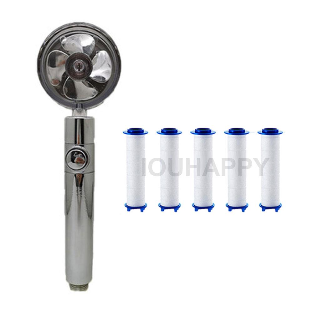 

High-Pressure Shower Head Handheld Turbo Fan Showerhead With 5 Filters Water Saving Spray rain Shower Bathroom Accessories серебряный