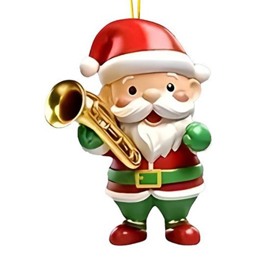 Santa Claus Christmas Ornament Cute Santa Plays Guitar/Sax/Trumpet Musical Instrument Acrylic Ornament for Christmas Tree Home Party Decor