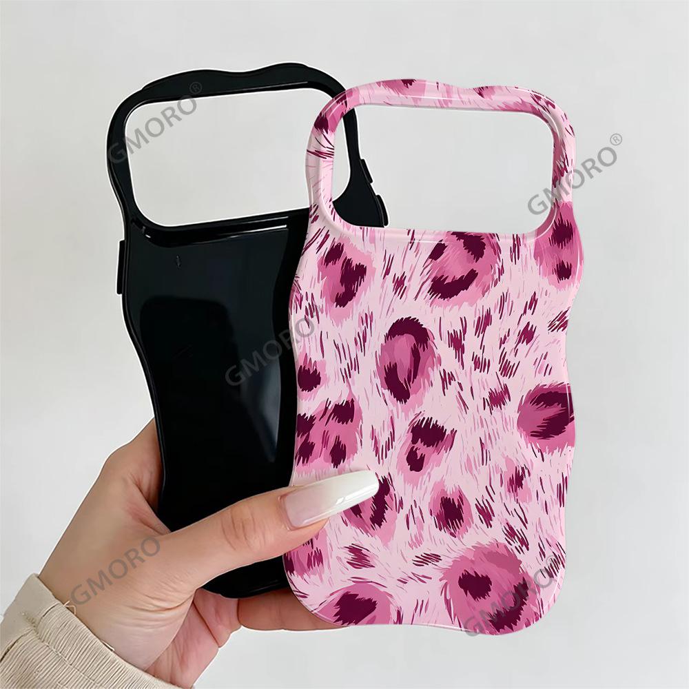 Light Luxury High-end Pink Leopard Print iPhone15 Wavy Film Case Mobile Phone Case Apple 17 Foreign Trade Explosion Anti-drop