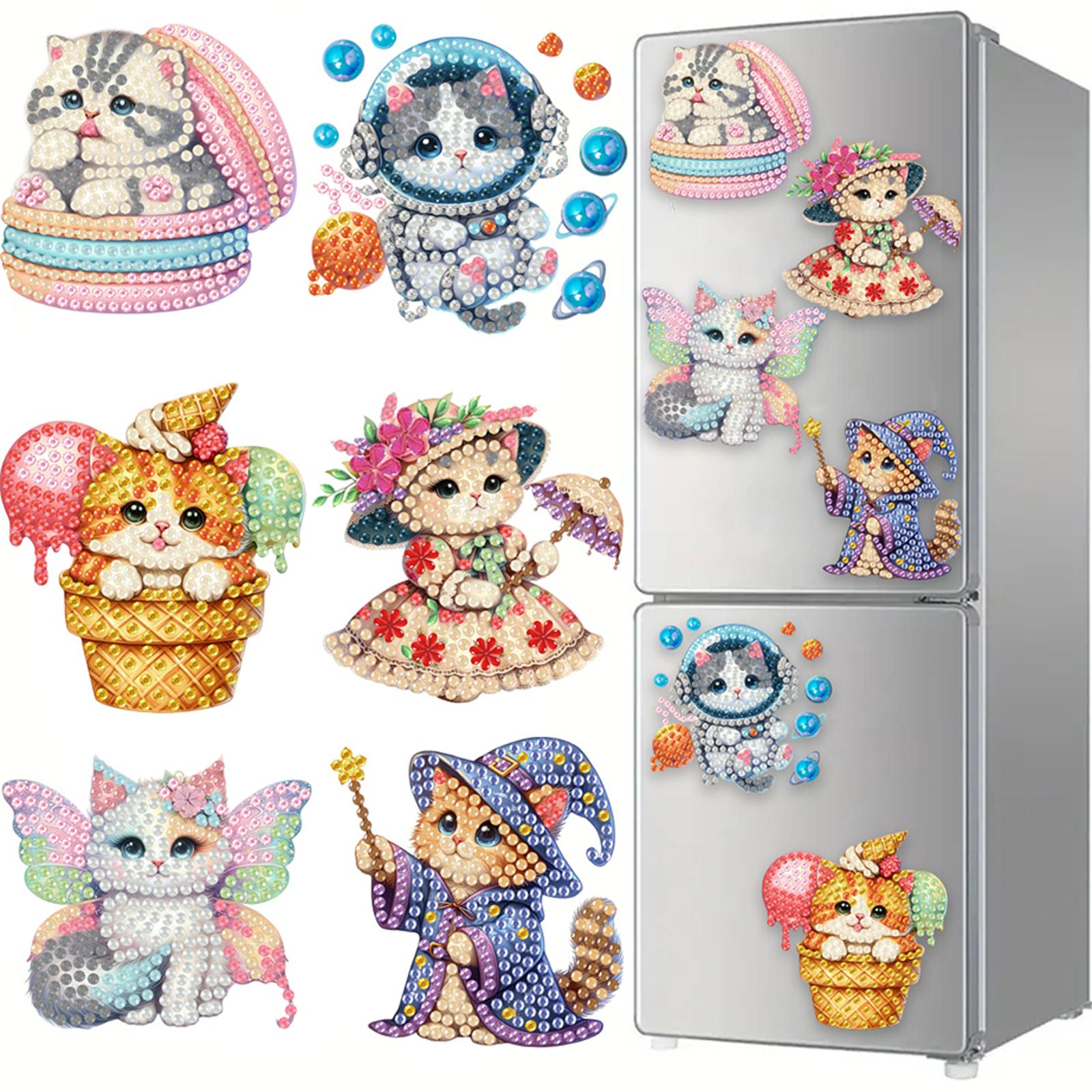6Pcs Acrylic DIY Diamond Art Refrigerator Magnet DIY Diamond Painting Magnets Kit Crystal Sparkling Diamond Magnets Set
