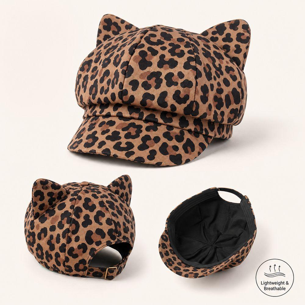 Leopard Print Beret Cap Anti-UV Painter Hat Fashion Cat Ear Hat Outdoor Sports