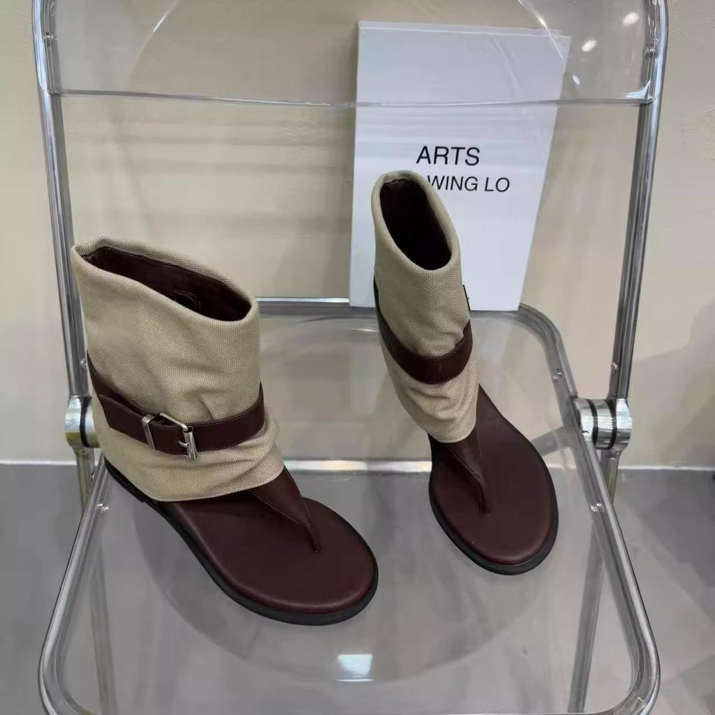 Popular! Summer new toe belt buckle flat bottom inner height increase high top cool boots rear zipper fashion sandals women's models