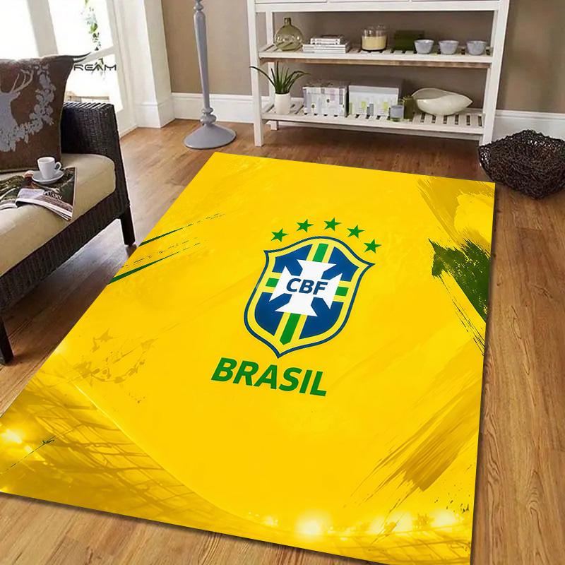 Brazil National Football Team Flannel Pattern Square Carpet,Area Rug,Carpet Rug for Living Room Bedroom Sofa Playroom Decor,Non-slip Floor Mat