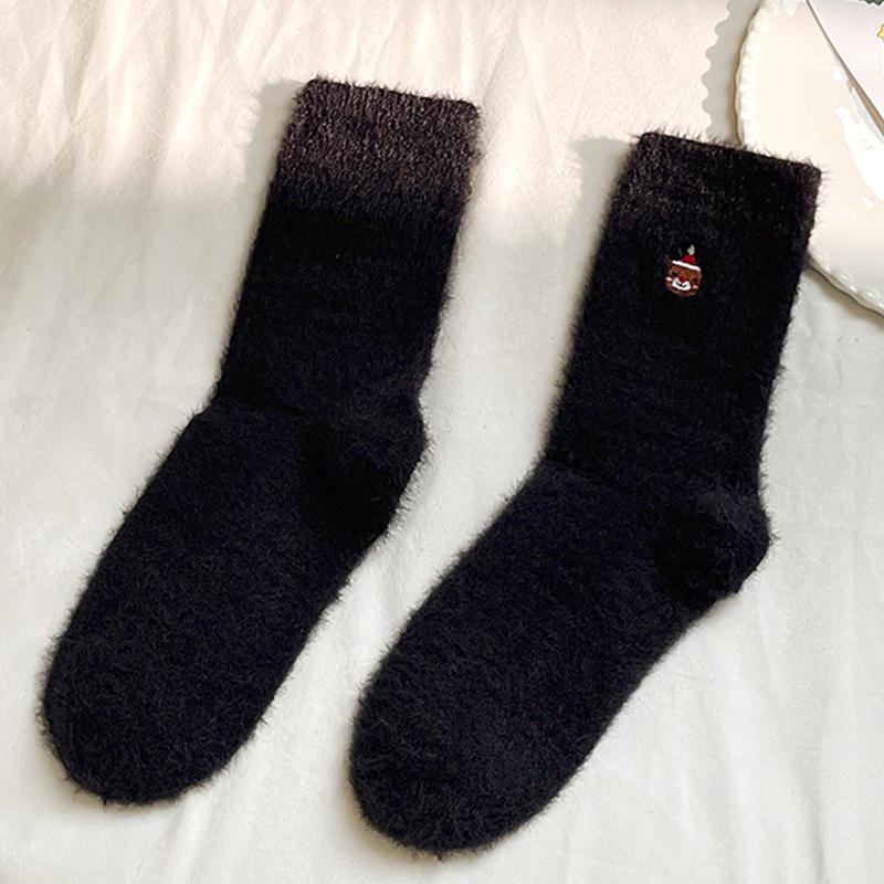 Polyester Soft Home Floor Socks Christmas Fluffy Socks Party Mink Fur Soft Sock Warm Christmas Embroidered Socks Home