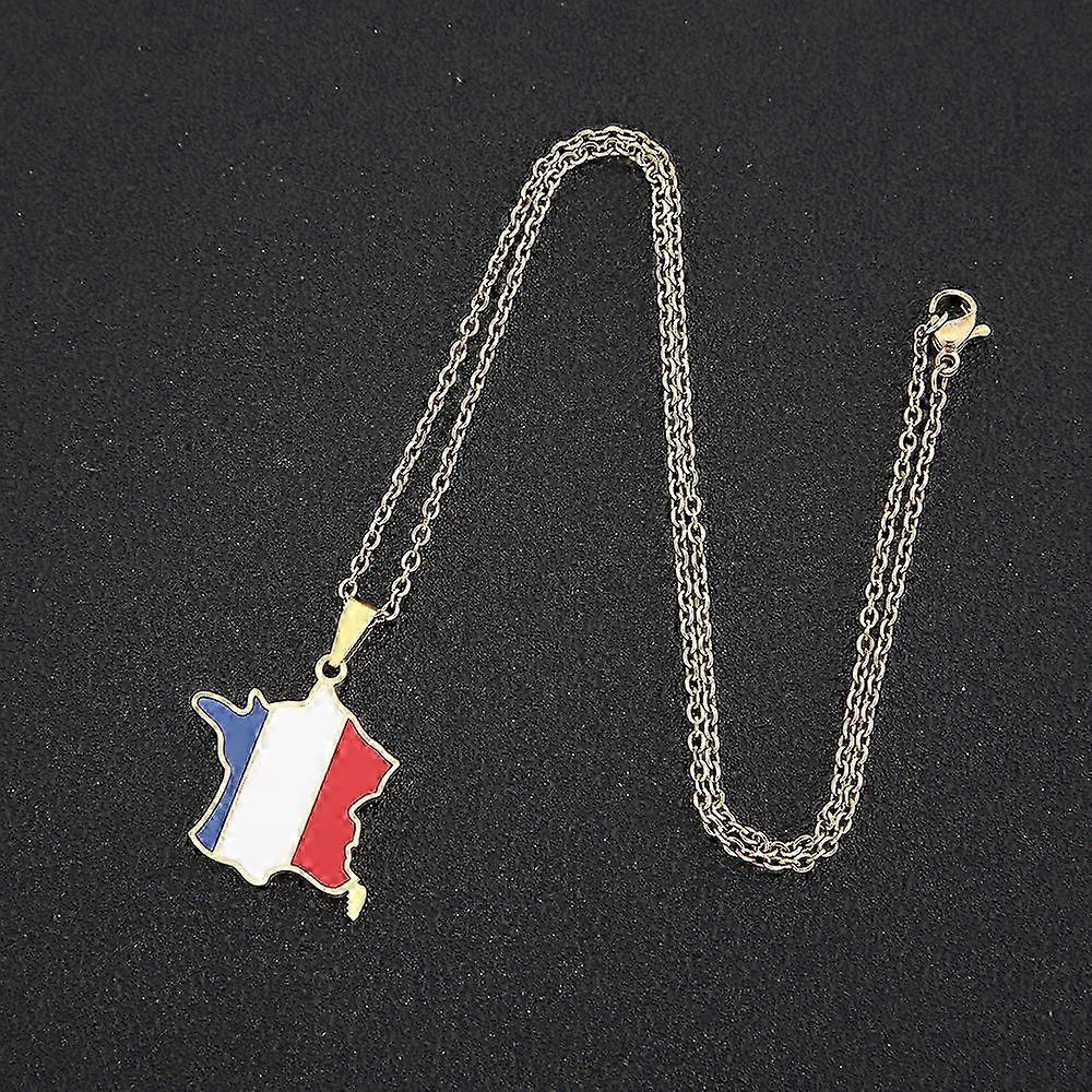 Stainless Steel French Map Flag Pendant Necklace in Gold/Silver Color for Men and Women