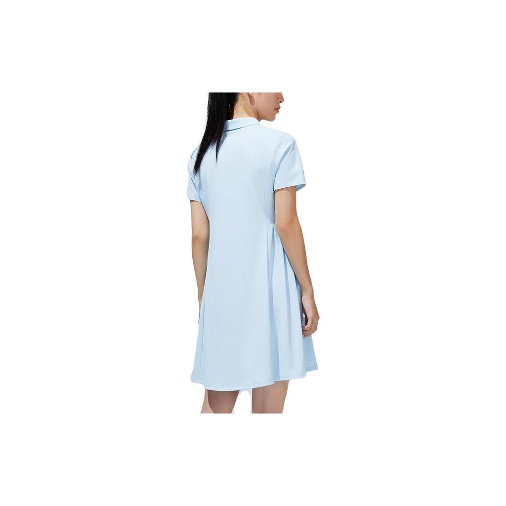 Anta Training Series Solid Color Logo Waist Short Sleeve Polo Dress Women Dresses Keling-Blue 162327206-3