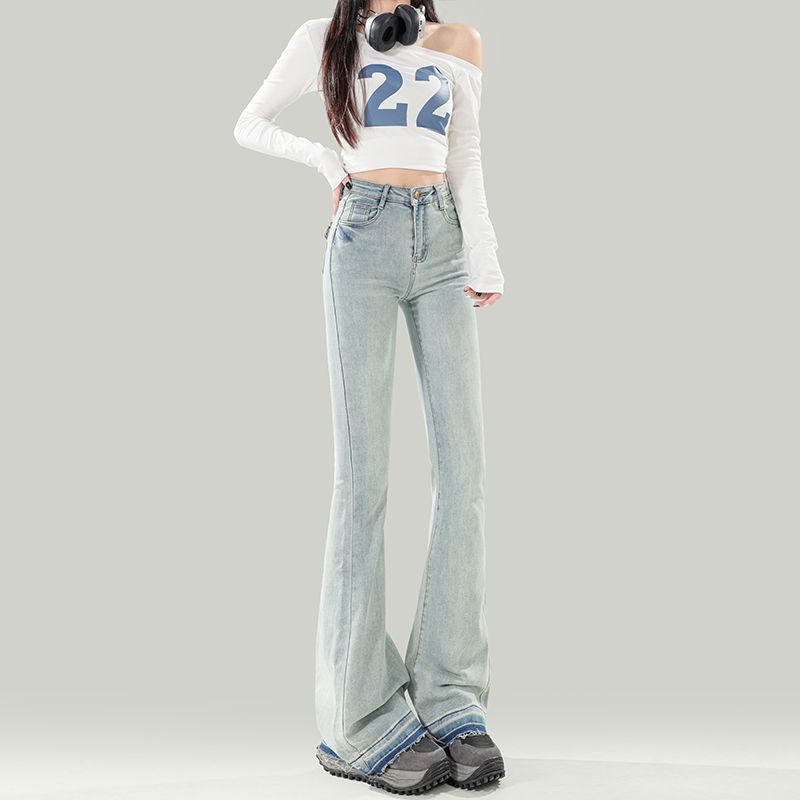 Spring Vintage Fashion All Match Slim Micro Flare Denim Pants For Women Casual Pants Oversize Denim Trousers