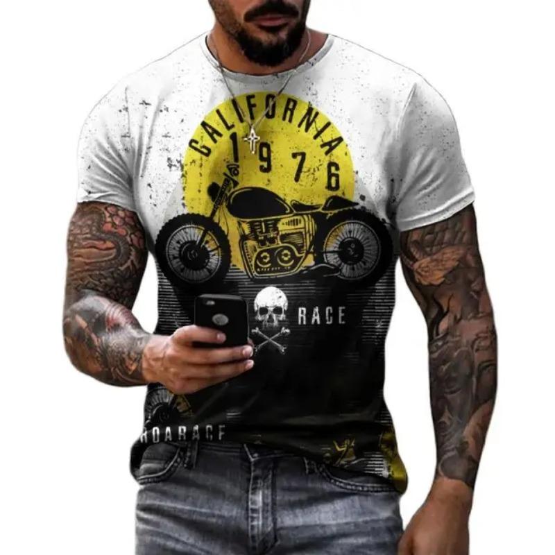 Vintage Men's T-shirts 3D Retro Print Short Sleeve Letter Tops Fashion Oil T Shirt For Mens Motorcycle T-shirts Oversized Tees