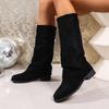 Women's Suede High Knee Boots Chunky Heel Winter Long Boots Size 36-43 Wide Calf Comfortable Non-Slip European Style Shoes