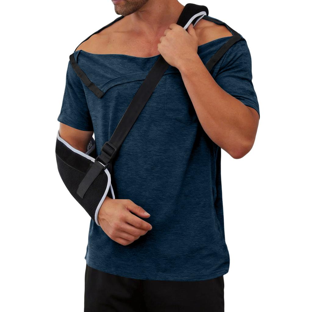 Herren Kurzarm-Regenerationsshirt mit durchgehender Knopfleiste und abnehmbaren Seiten Adaptives Oberteil zur Unterstützung der Mobilität