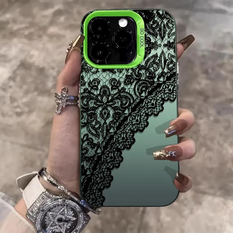 

Новый чехол для телефона Apple 15, черный, кружевной, для серебристого цвета, для iPhone 16, 15, 14, 13, 12, 11, ProMax XR, XS MAX, 7, 8 Plus, MINI, чехол Y2K For iPhone 13